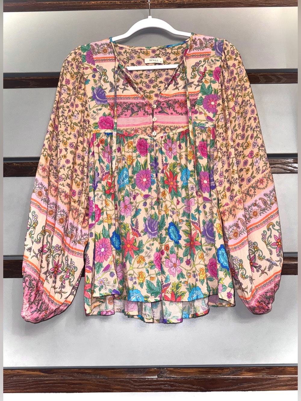 SPELL đ¸ Mossy Boho Blouse in Spring Garden đź Size XS đŚ NWOT